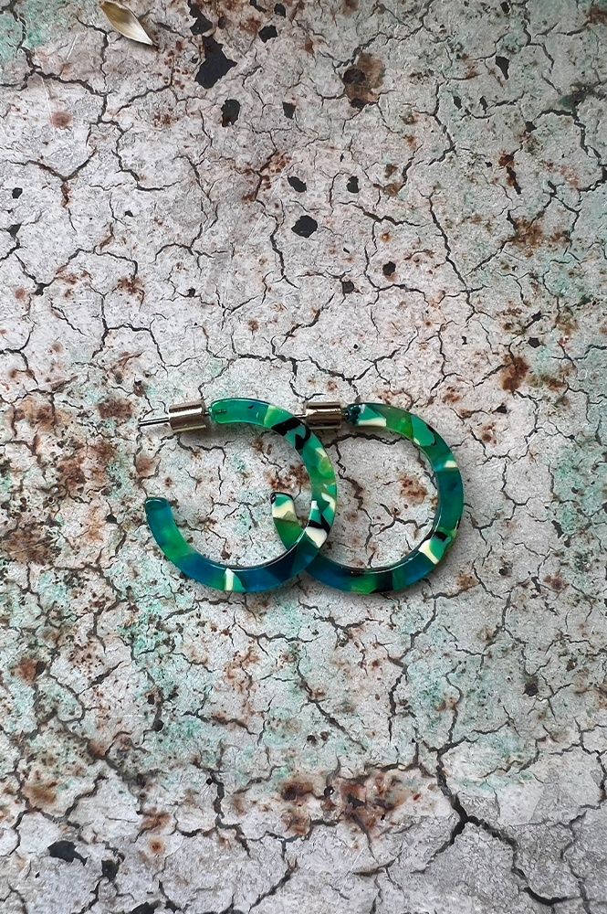 B.M.L Isla Resin Hoop Green Earrings