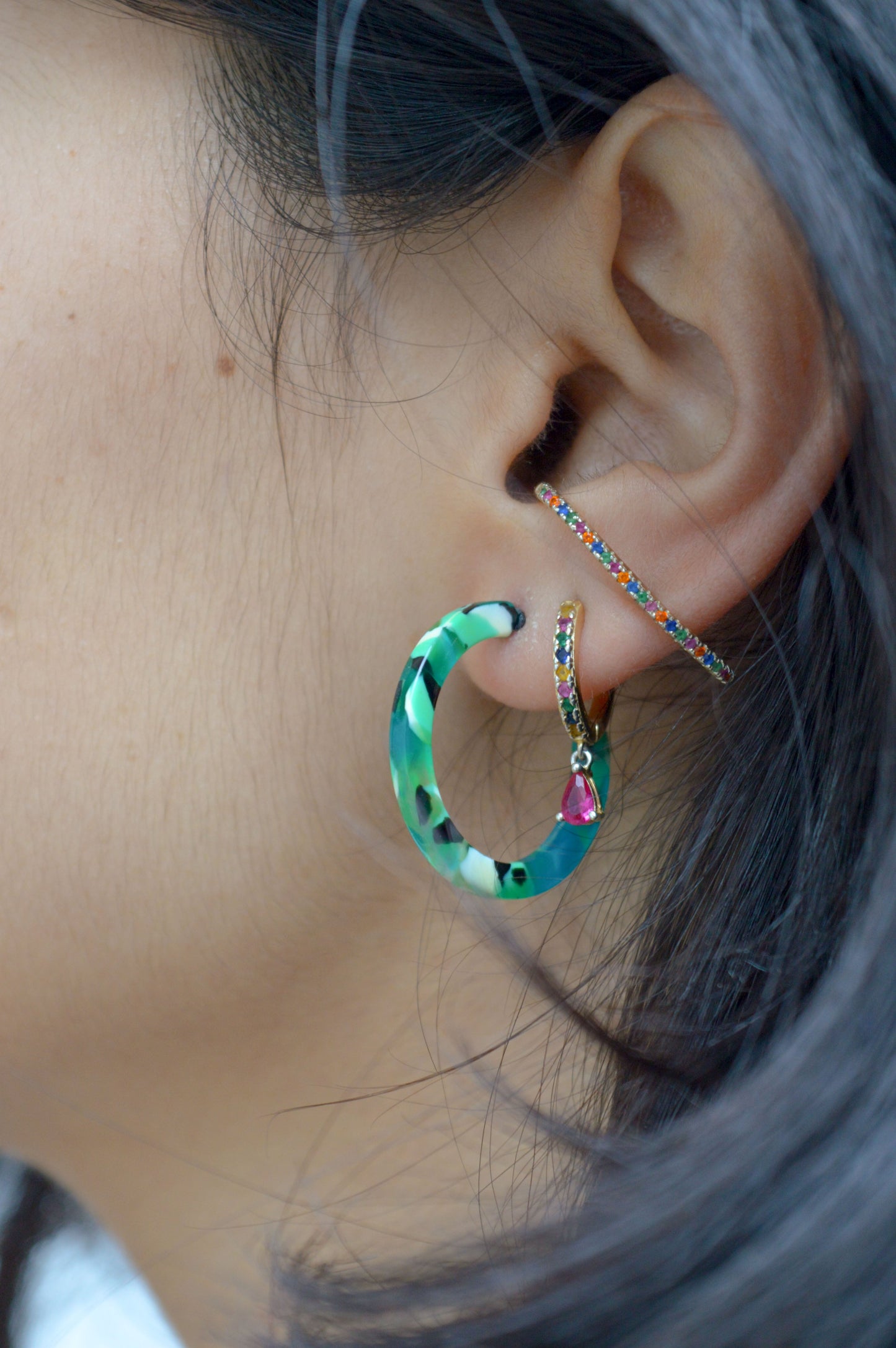 B.M.L Isla Resin Hoop Green Earrings