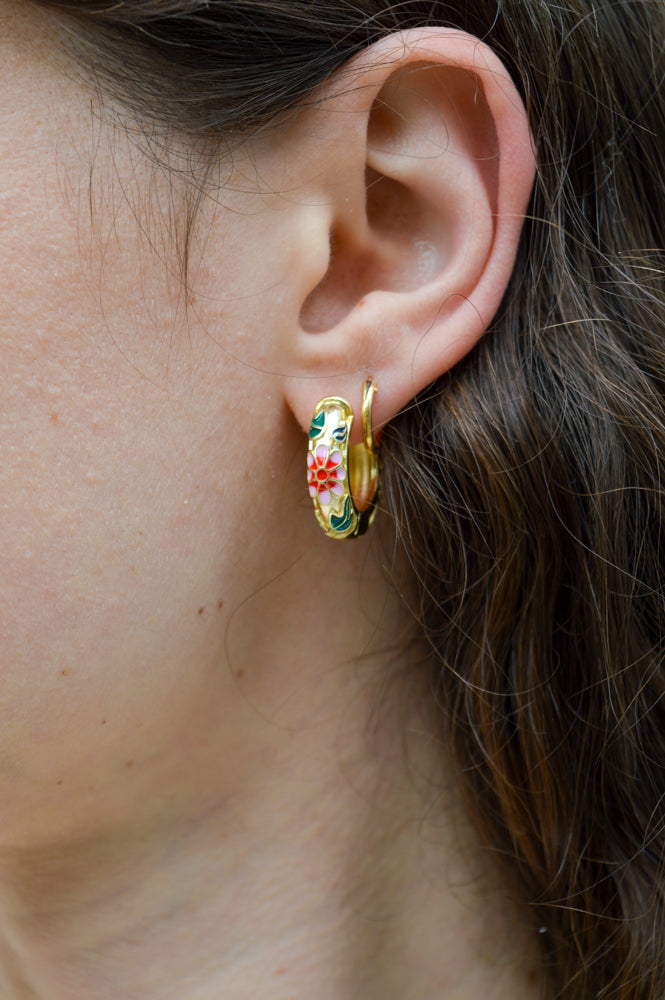 L.A. Pink Floral Enamel Hoop Earrings