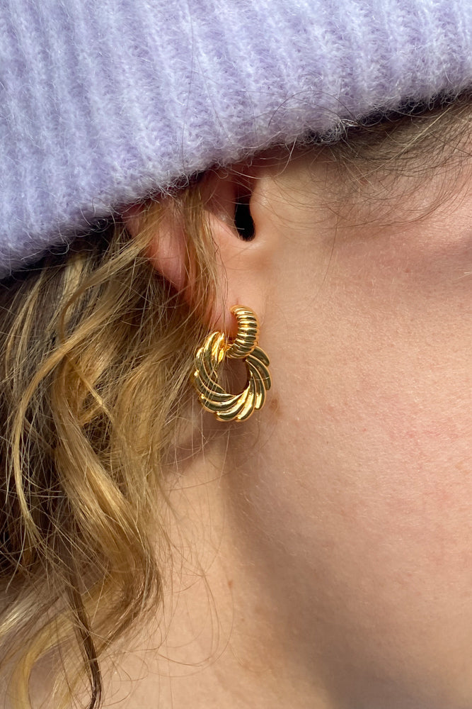 White Spiral Knocker Earrings in Gold