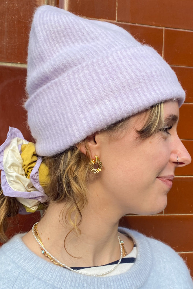 White Spiral Knocker Earrings in Gold