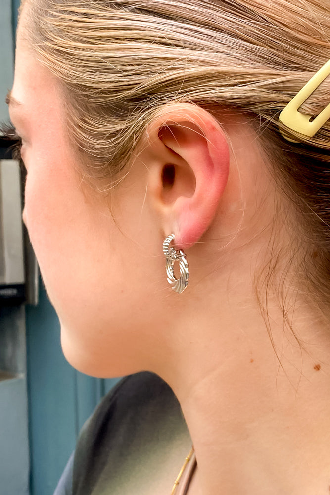 White Spiral Knocker Earrings in Silver