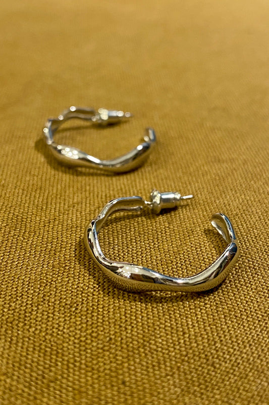 White Molten Hoop in Silver