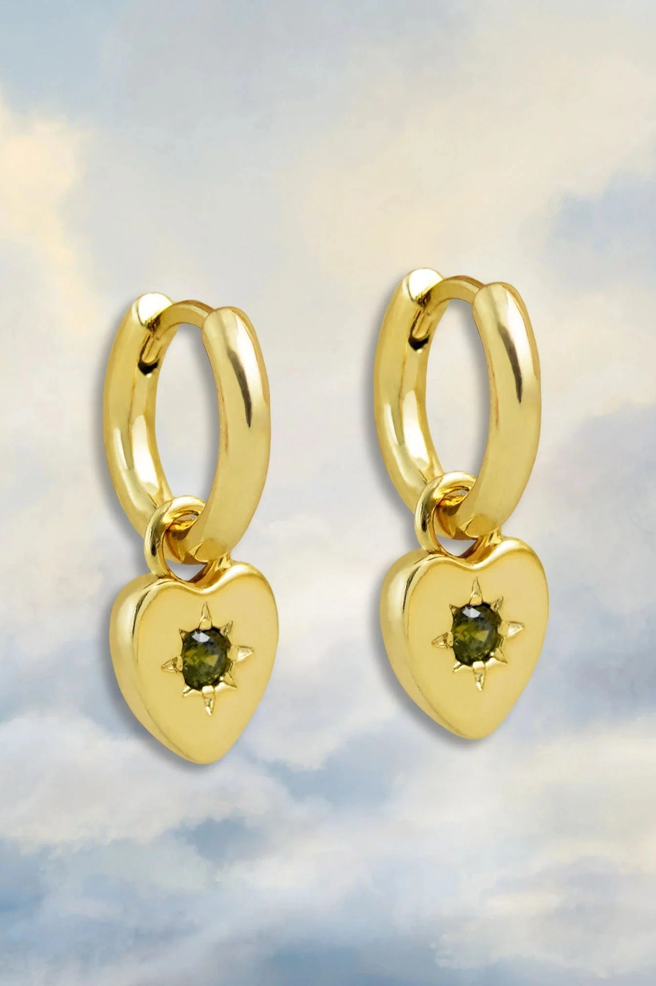 JJ Peridot Heart Charm Earrings