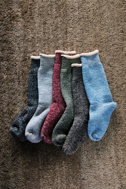 Rototo Double Face Crew Blue Brown Socks