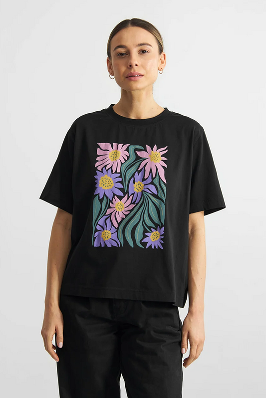 Dedicated Vadstena Daisy Block Black T-Shirt