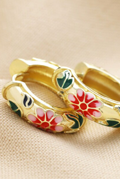 L.A. Pink Floral Enamel Hoop Earrings