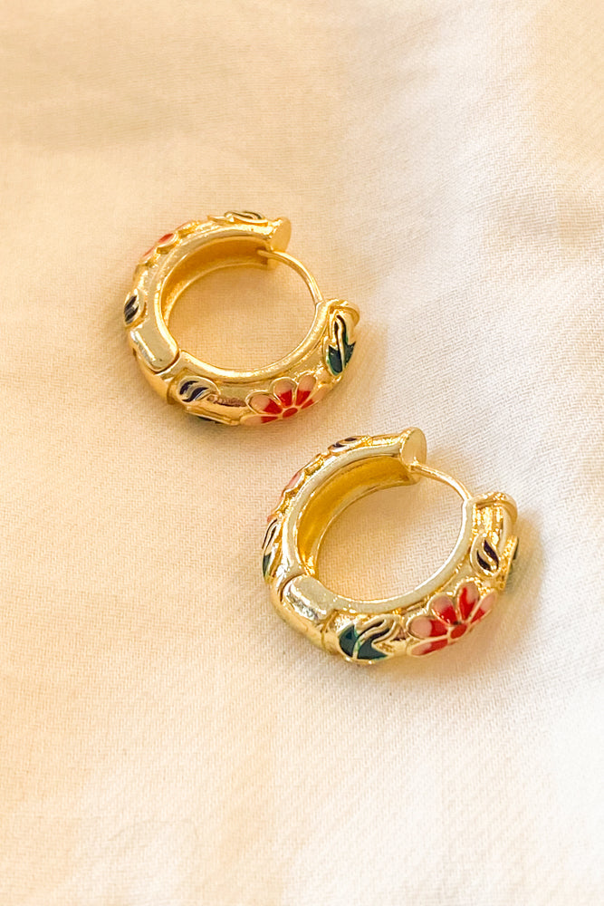 L.A. Pink Floral Enamel Hoop Earrings