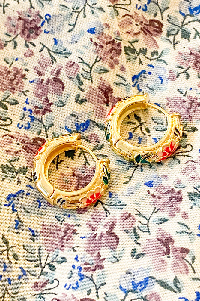 L.A. Pink Floral Enamel Hoop Earrings