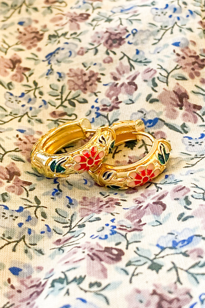 L.A. Pink Floral Enamel Hoop Earrings